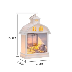 Luz nocturna de casita con pintura de atardecer y dimensiones de 14,5x9,9x4,8cm