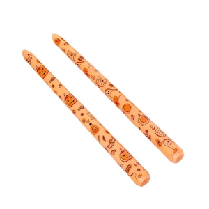 Set of two orange Halloween paraffin candles with pumpkin, ghost and bat print, 25cm length