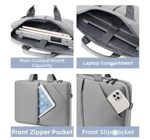 Vues détaillées de l'intérieur du sac d'ordinateur étanche gris avec compartiments