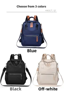 Trois sacs à dos en nylon imperméables en bleu, noir et beige pour le trajet quotidien