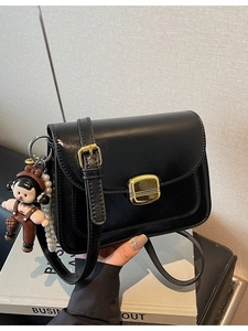 Women PU Leather Small Square Crossbody Bag Retro Gold Twist Lock Shoulder Bag With Pearl Cartoon Doll Pendant Elegant Satchel For Daily Work