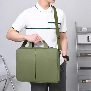 Sacoche ordinateur vert olive avec poignée rembourrée et bandoulière amovible