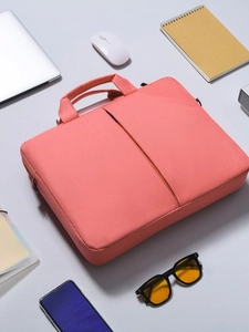 Sacoche rose pour ordinateur portable en nylon avec poche zippée et accessoires de bureau