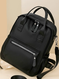 Sac à dos et sac à main en nylon noir minimaliste polyvalent pour femmes avec poche