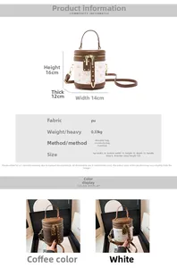 Tableau des tailles et paramètres pour mini sac seau en PU avec imprimé chien mignon