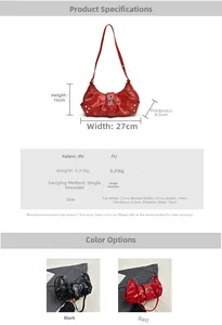 Detailed size parameters of glossy baguette bag with studs and metal buckle details