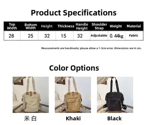 Tabla de tallas detallada y opciones de color para la mochila ligera de tela diaria