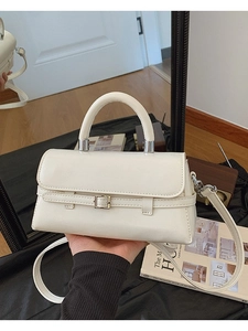 Chic cream-white crossbody square handbag with silver hardware and top handle for women