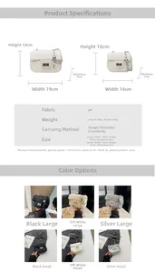 Size chart showing large and small quilted chain bags with detailed dimensions and specs