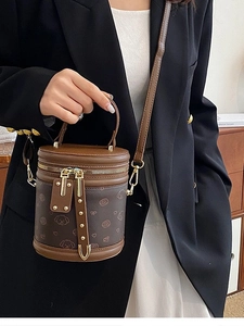 Sac Seau Crossbody Mini Mode Femme Cuir PU Imprimé Chien Dessin Animé Cylindre Poignée Supérieure Sac Bandoulière Doré
