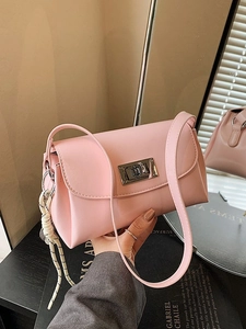Sac à Bandoulière en Cuir PU pour Femmes Mode Casual Couleur Unie Sac à Main Oreiller Avec Serrure en Métal Argenté pour Navette