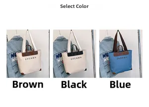 Detailed comparison of three canvas tote bags with leather handles and brand logo