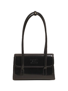 Borsa a spalla minimalista in pelle verniciata nera con fibbia in metallo e goffratura