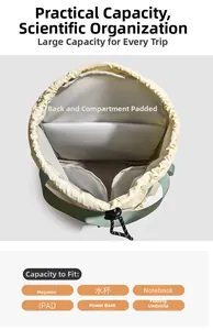 Vista interna dello zaino in nylon beige con scomparti imbottiti per iPad e accessori vari