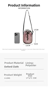 Roze crossbodytas met trekkoord, afmetingen 17x12x5cm van lichte oxford stof