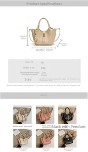 Tableau des tailles détaillé et options de couleurs du sac seau vintage en similicuir PU