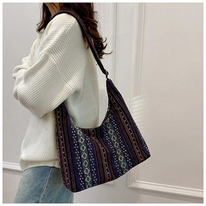 Bolso tote de estilo étnico con patrones geométricos tejidos y correa de lona duradera