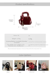 Detailed view of mini quilted PU leather handbag with scarf handle and pearl bow charm