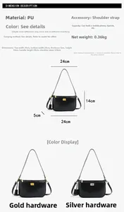Detailed dimension guide for black PU crossbody bag with gold and silver hardware
