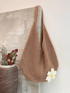 Large Capacity Knitted Hollow Out Tote Bag Women Handmade Crochet Daisy Flower Shoulder Bag Summer Beach Vacation Hobo Bag