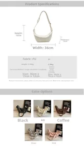 Detailed size chart and parameter specifications for the large PU leather hobo handbag