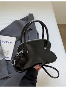 Women Fashion Shell Bag Glossy Patent Leather Crossbody Handbag Wavy Edge Niche Design Daily Chic Top Handle Shoulder Purse