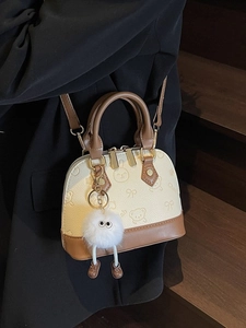 Women Cute Cartoon Embossed Shell Bag PU Leather Crossbody Shoulder Handbag With Monster Plush Charm Fashion Small Purse