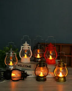 Makro-Detail von Retro-LED-Öllampen in verschiedenen klassischen Metallic-Finishes