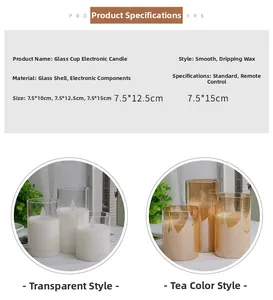 Specifiche dettagliate e dimensioni delle candele LED in vetro con effetto fiamma mobile