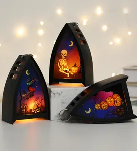 Macro shot of Halloween LED lantern featuring UV printing with vintage glass texture