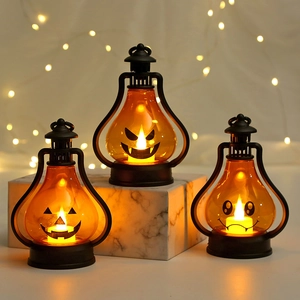 Three-piece Halloween LED pumpkin lantern set with retro lantern style and warm glow