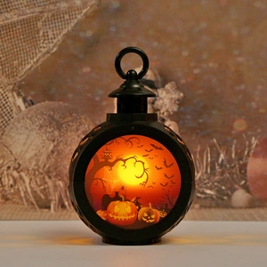 Halloween pumpkin lantern handheld led light with owl and bat motifs for spooky decor