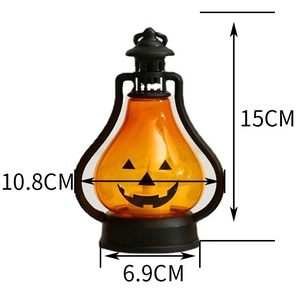 Halloween pumpkin lantern with handle showing dimensions 15cm height and 10.8cm width