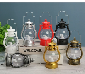 Macro view of vintage LED lanterns with diverse colors for Halloween party decorations