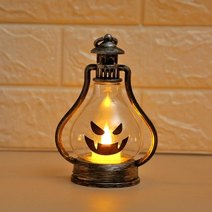 Retro bronze Halloween pumpkin lantern with warm LED flame and smiling face pattern