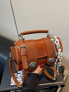 Women Cartoon Rabbit Embossed PU Leather Pillow Crossbody Bag Small Shoulder Handbag Scarf Handle Pendant Daily Wear