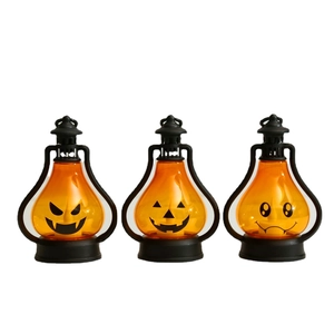 Three-piece Halloween LED pumpkin lanterns with vampire and classic spooky face designs