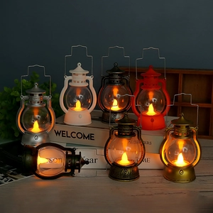 Retro LED Portable Halloween Lantern Lamp Flickering Flame Battery Operated Plastic Night Light For Bar Home Party Decor