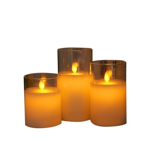 Set di 3 candele LED in vetro grigio con fiamma oscillante e telecomando per decorazione