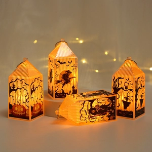 4er-Set Halloween LED-Laternen mit Kürbis- und Hexenmotiven für die Partydekoration