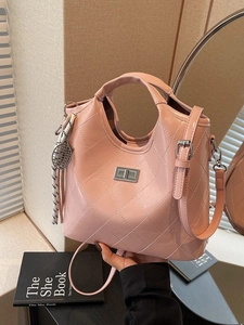 Sac à Main Femme à la Mode Losange Matelassé Sac à Épaule en Cuir PU Sac à Bandoulière avec Serrure en Métal Sac Seau Décontracté Quotidien