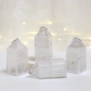 Hanging crystal LED Christmas tree ornaments in small house shape with warm lights