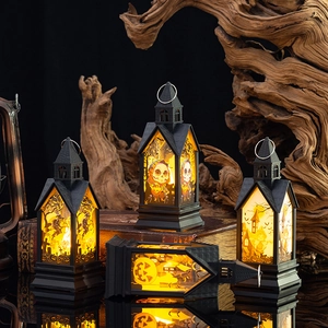 Halloween LED Lantaarn Gotisch Kasteel Ontwerp Met Pompoen Schedel Heks Patronen Voor Feest Thuis Tafel Decoratie Licht