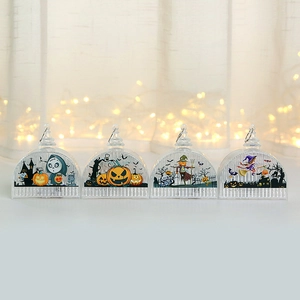 Set of 4 Halloween lanterns with pumpkin and witch motifs for festive home decoration