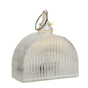 Warm white LED crystal candle lantern with vertical relief texture and metal hanging ring