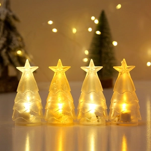 4er-Set Kristall-Weihnachtsbaum-Nachtlichter mit warmem LED-Licht und Goldglitzer