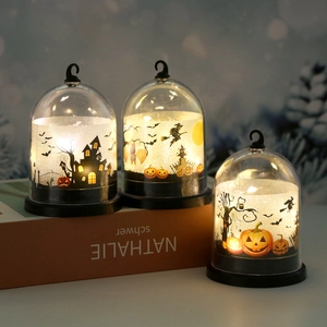 Halloween Dekoratives LED Nachtlicht Kunststoff Kürbis Hexe Schloss Silhouette Kuppellampe Für Desktop Party Home Dekoration