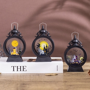 Retro Halloween lantern set with pumpkin and witch silhouettes for festive home decor