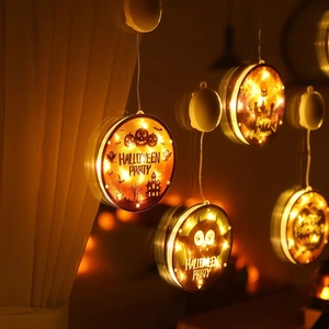 Halloween LED Suction Cup Window Lights Warm Glow Pumpkin Ghost Castle Pendant Decorative Lights For Party Home Holiday Ornament