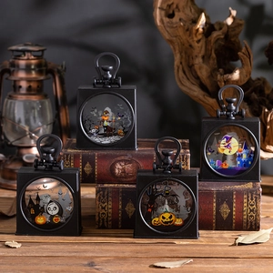 Set of four Halloween lantern decorations featuring pumpkin and witch designs for parties